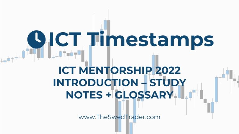 Clock icon and candlestick chart with the text ICT Timestamps – ICT Mentorship 2022 Introduction – Study Notes and Glossary